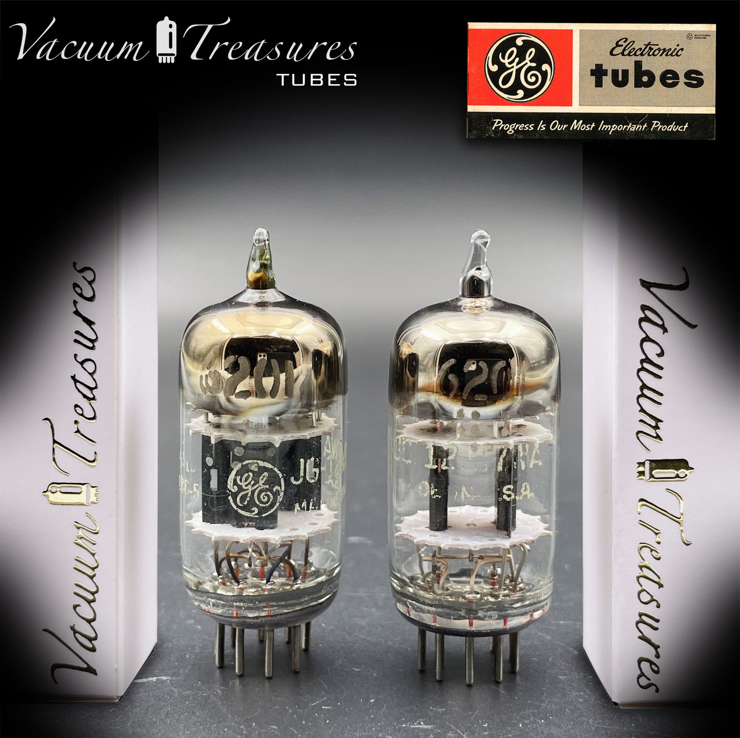 6201 JG-12AT7WA GE Tested Pair 3 Mica Black Wing Plates Made in USA