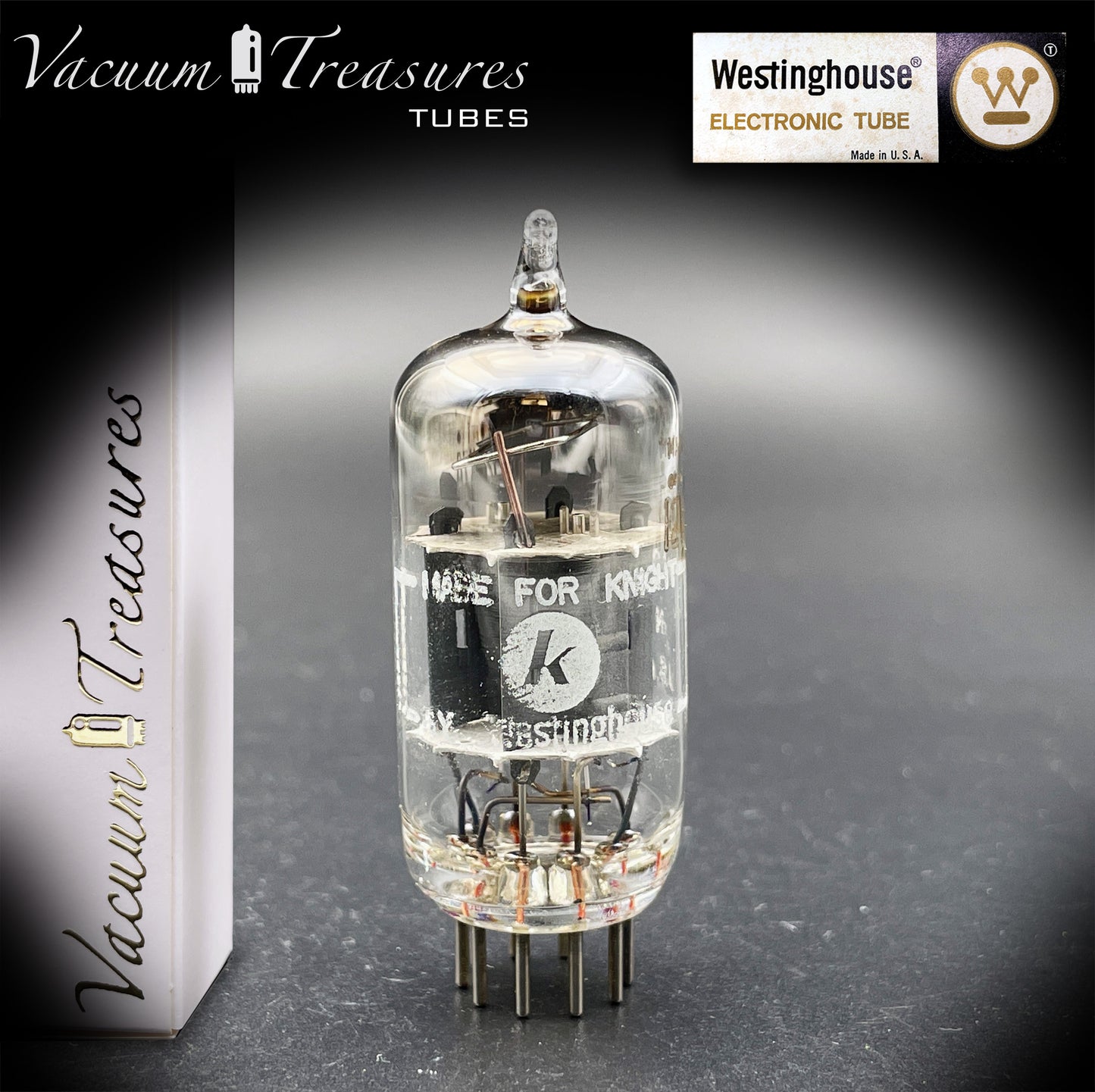 12AX7 / ECC83 Knight by Westinghouse Short Gray Plates Square Getter Tube Made in USA '50s