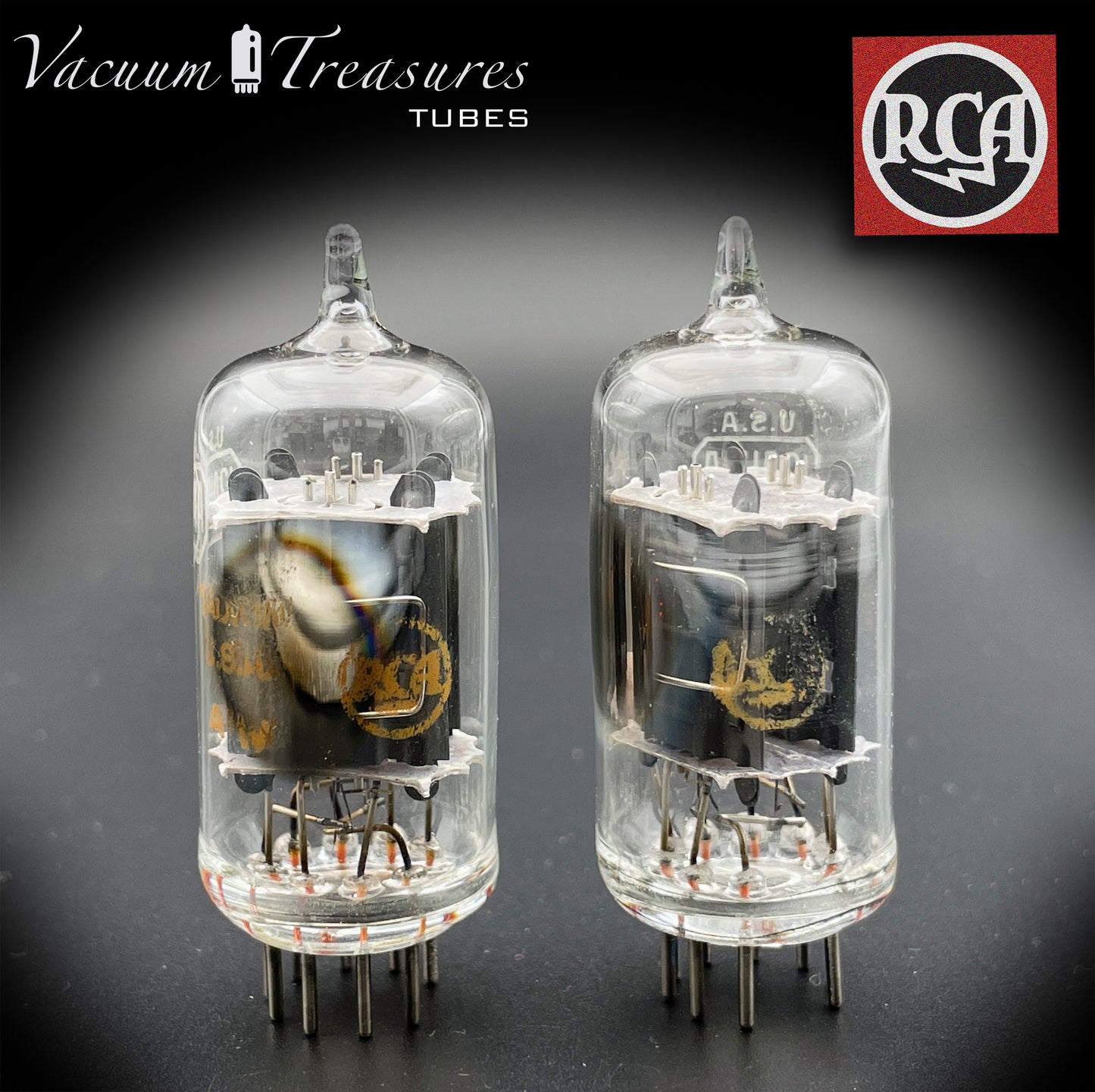 12AU7 A ( ECC82 ) RCA Clear TOP Long Gray Plates Side [] Getter Matched Tubes Made in USA