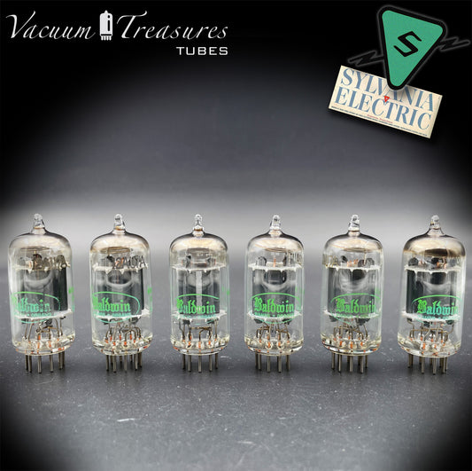 12AU7A ECC82 NOS Sylvania – Long Gray Plates Halo Getter Matched Sextet Tubes USA 1951