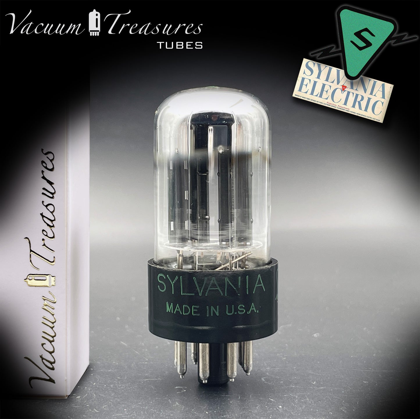 6SN7GTB NOS SYLVANIA CHROME TOP Green Dot Black Plates Tested Tube USA '50s