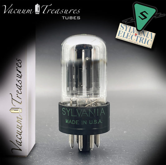 6SN7GTB NOS SYLVANIA CHROME TOP Green Dot Black Plates Tested Tube USA '50s