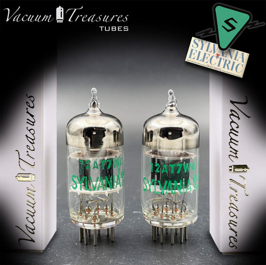 12AT7WA E81CC 6201 NOS SYLVANIA Matched Pair - Black Plates Halo Getter Made in USA