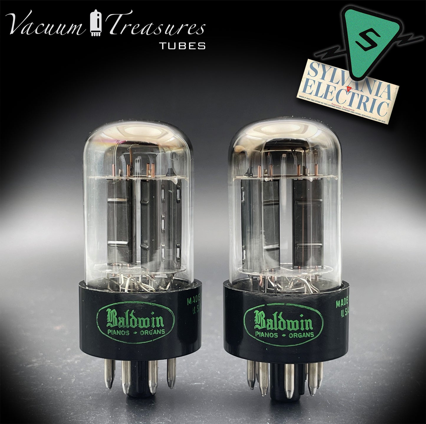 6SN7GTB Baldwin by SYLVANIA Matched Pair Black Plates Tubes - Same Codes - Made in USA '61