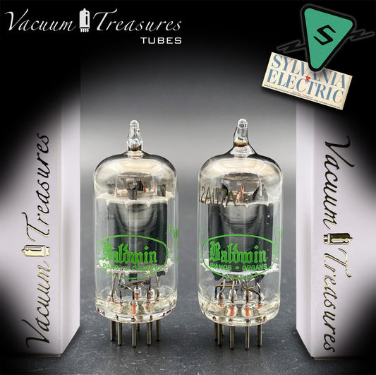 12AU7A / ECC82 NOS Baldwin by SYLVANIA Long Gray Plates Halo Getter Matched Pair Tubes Made in USA '60s