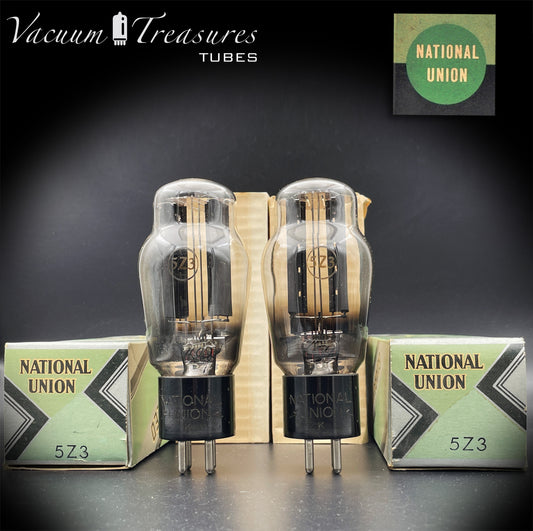 5Z3 VT-145 NATIONAL UNION NOS NIB Matched Pair Hanging Filaments Black Plates Foil Getter USA