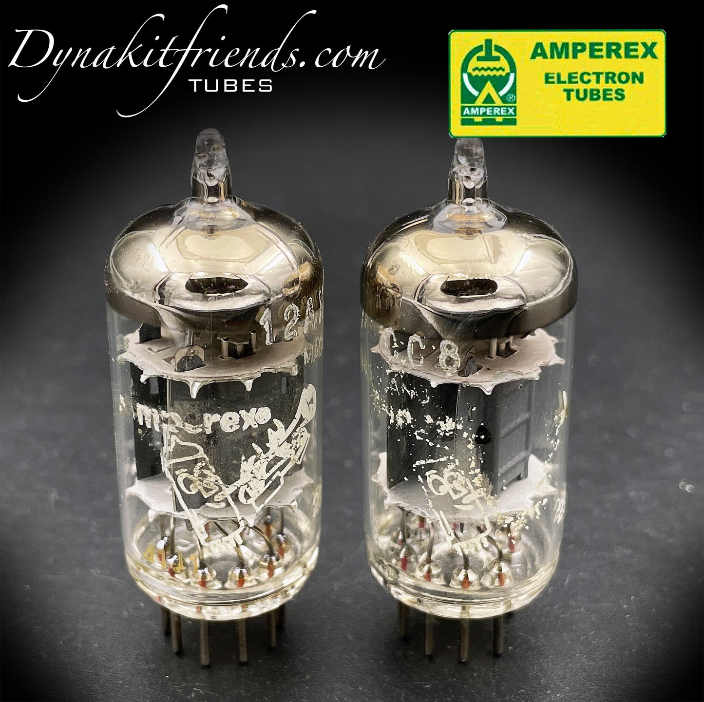 ECC83 ( 12AX7 ) Amperex Bugle Boy Short Plate Large O Getter Holland 1961 Matched Pair Valve Tubes