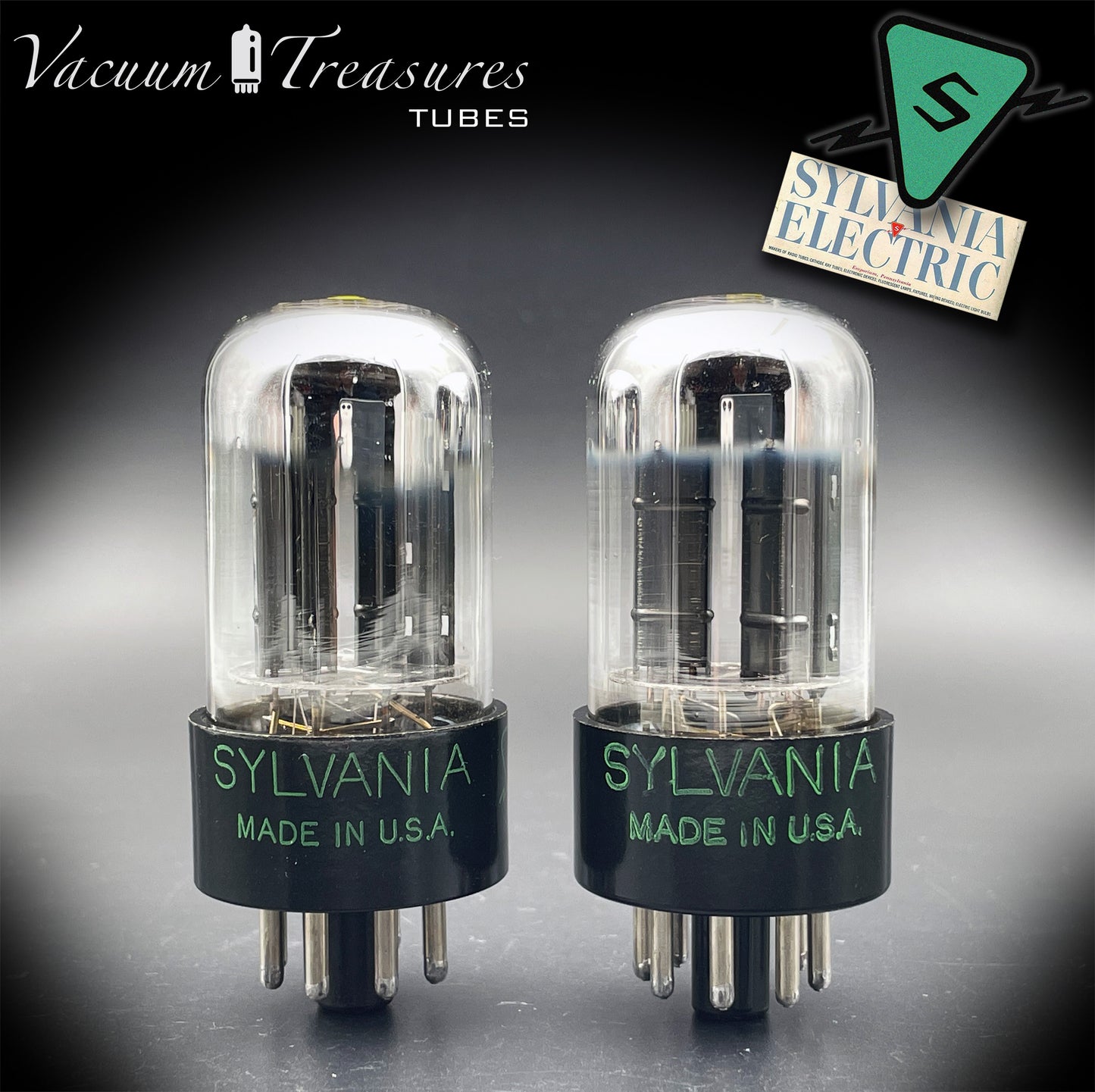 6SN7GTB NOS SYLVANIA CHROME TOP Matched Pair Yellow Dot Black Plates Tubes USA 1955