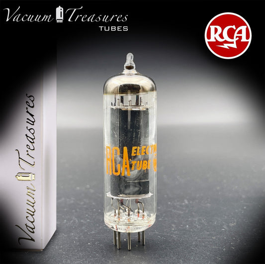 6AQ5 A ( EL90 ) RCA NOS Black Plate Halo Getter Made in USA ’61
