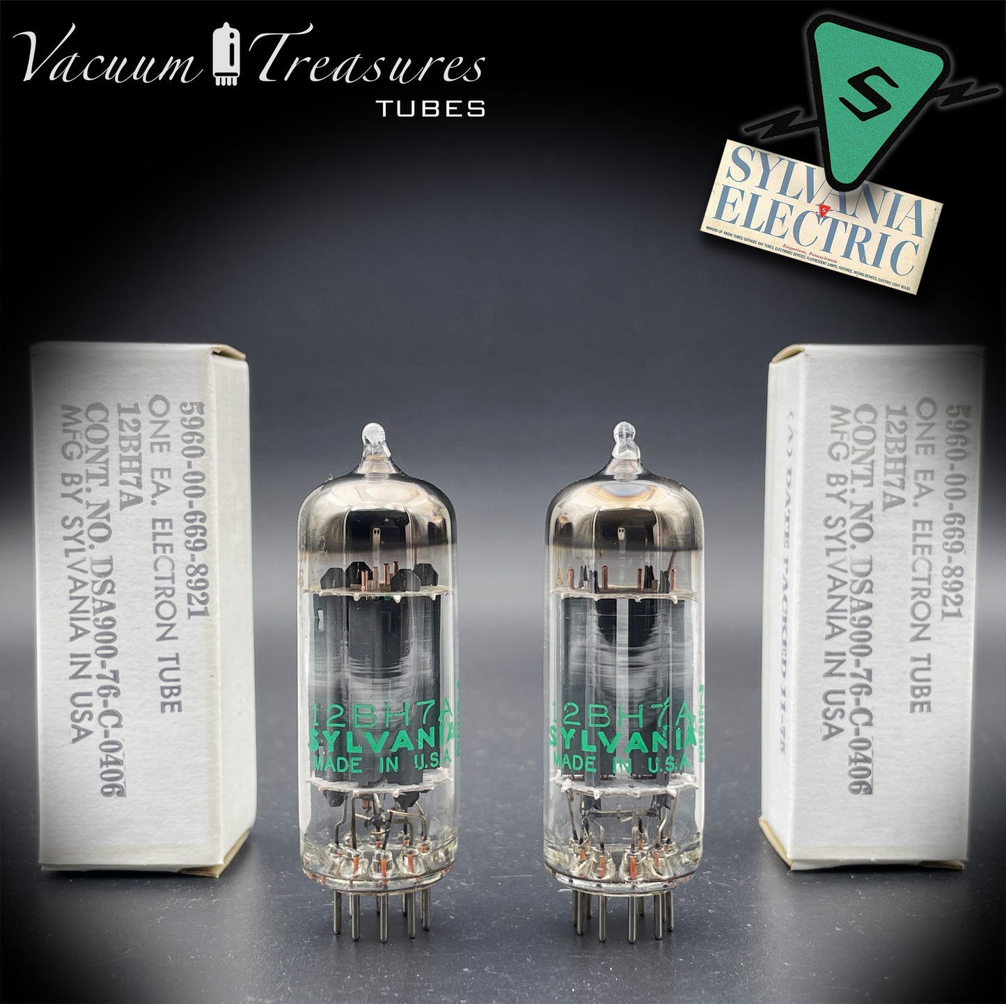 12BH7A NOS NIB Sylvania Gray Plates Halo Getter Matched Pair Tubes USA 1975