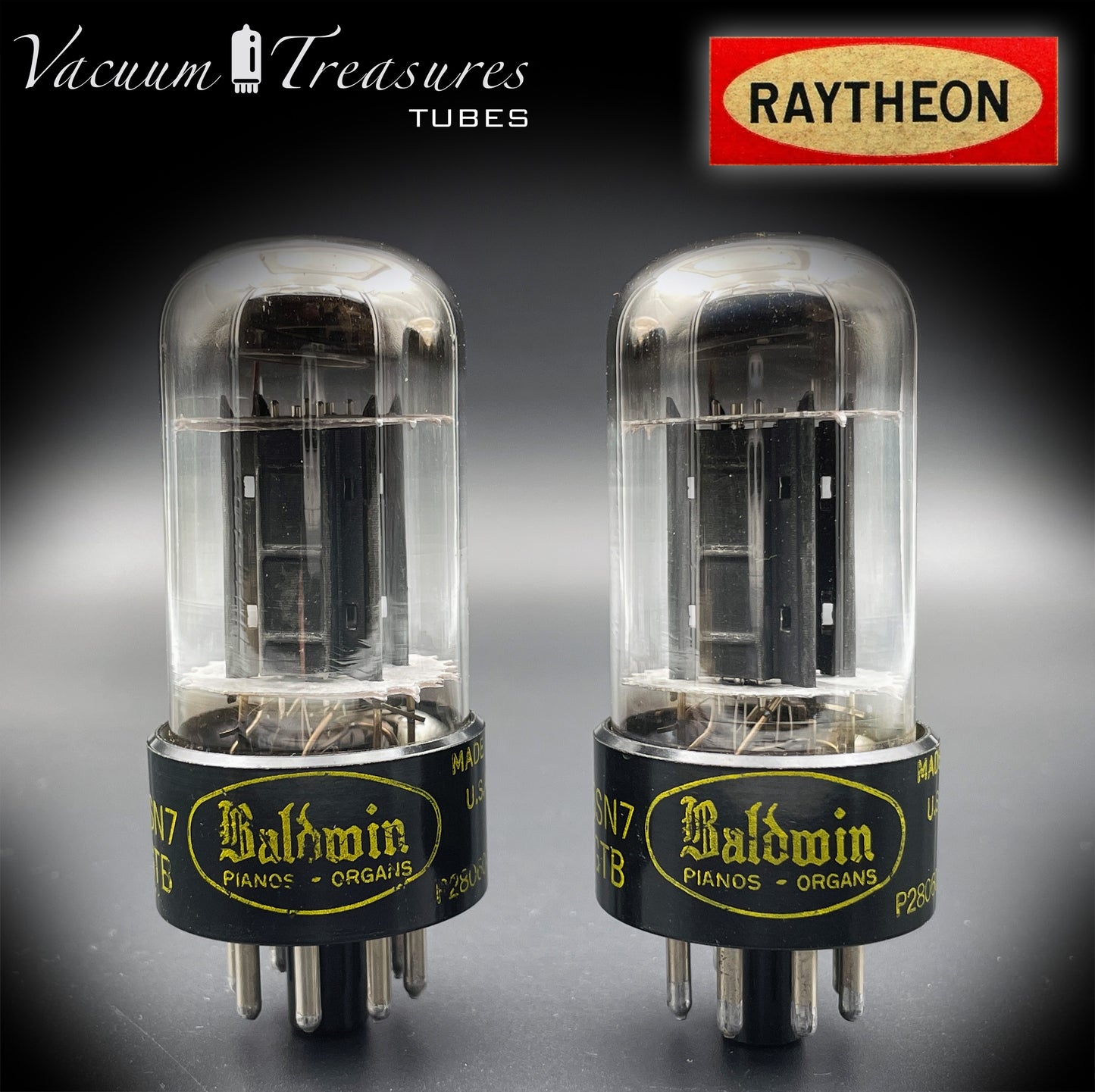 6SN7 GTB NOS RAYTHEON Black Plates O Getter Matched Tubes Made in USA '60