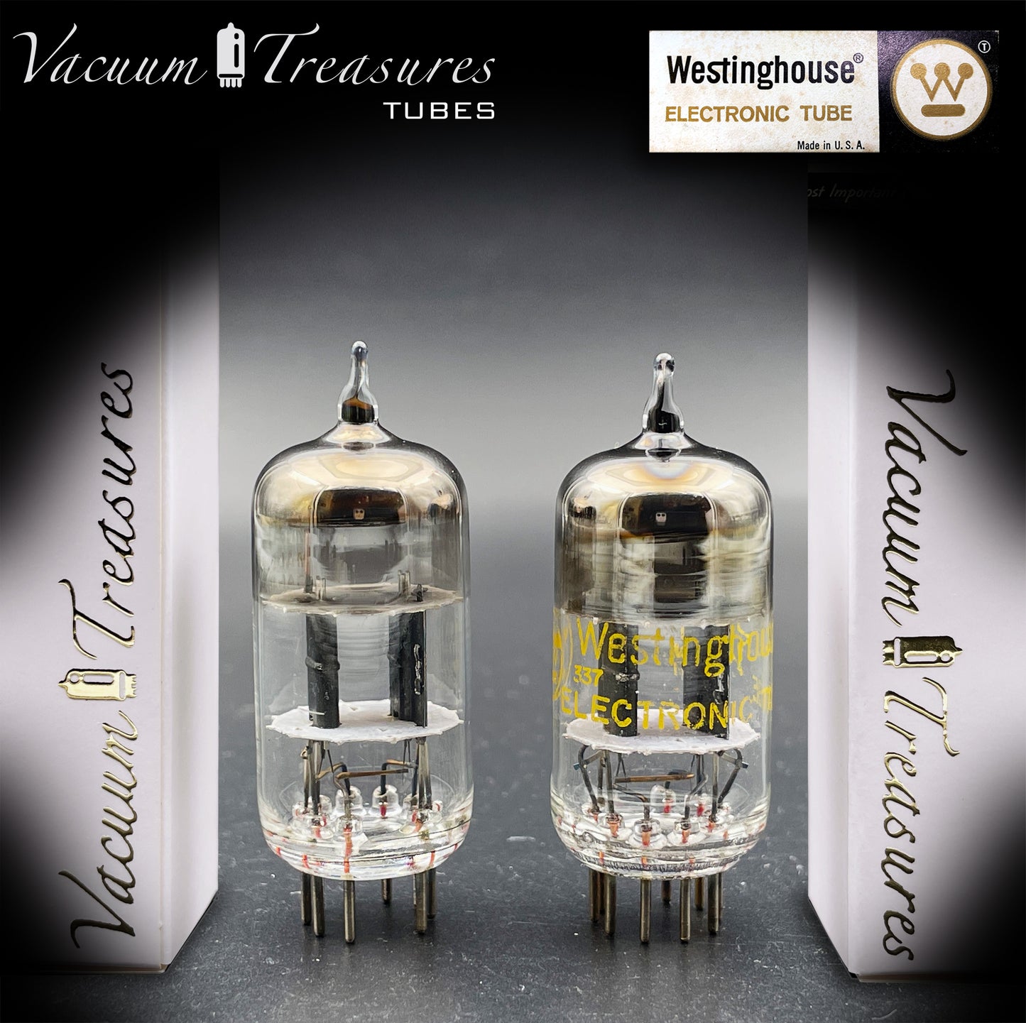 12AT7 / ECC81 Westinghouse Black Plates Halo Getter Matched Pair – Tested STRONG – Made in Canada '69