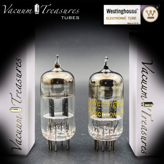 12AT7 / ECC81 Westinghouse Black Plates Halo Getter Matched Pair – Tested STRONG – Made in Canada '69