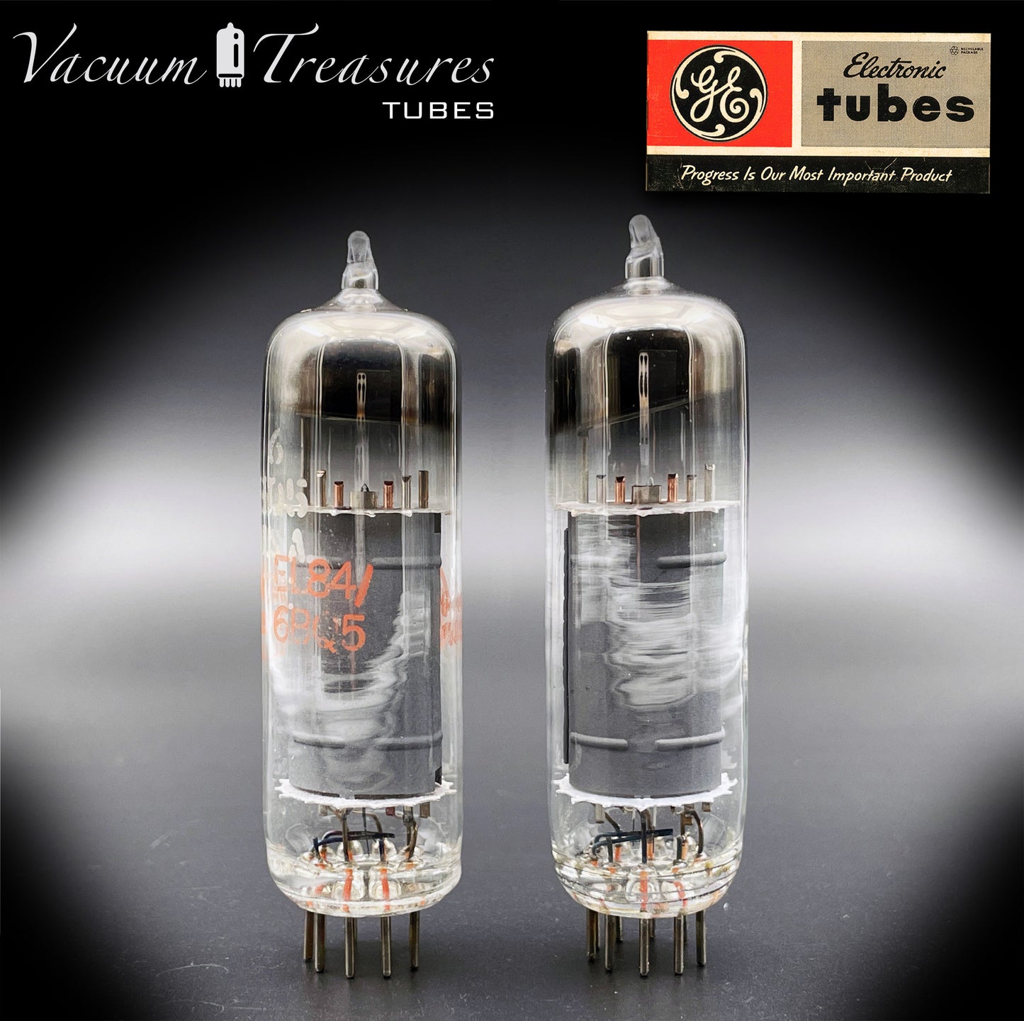 6BQ5 / EL84 GE Gray Plates Halo Getter Matched Pair Tubes Made in USA