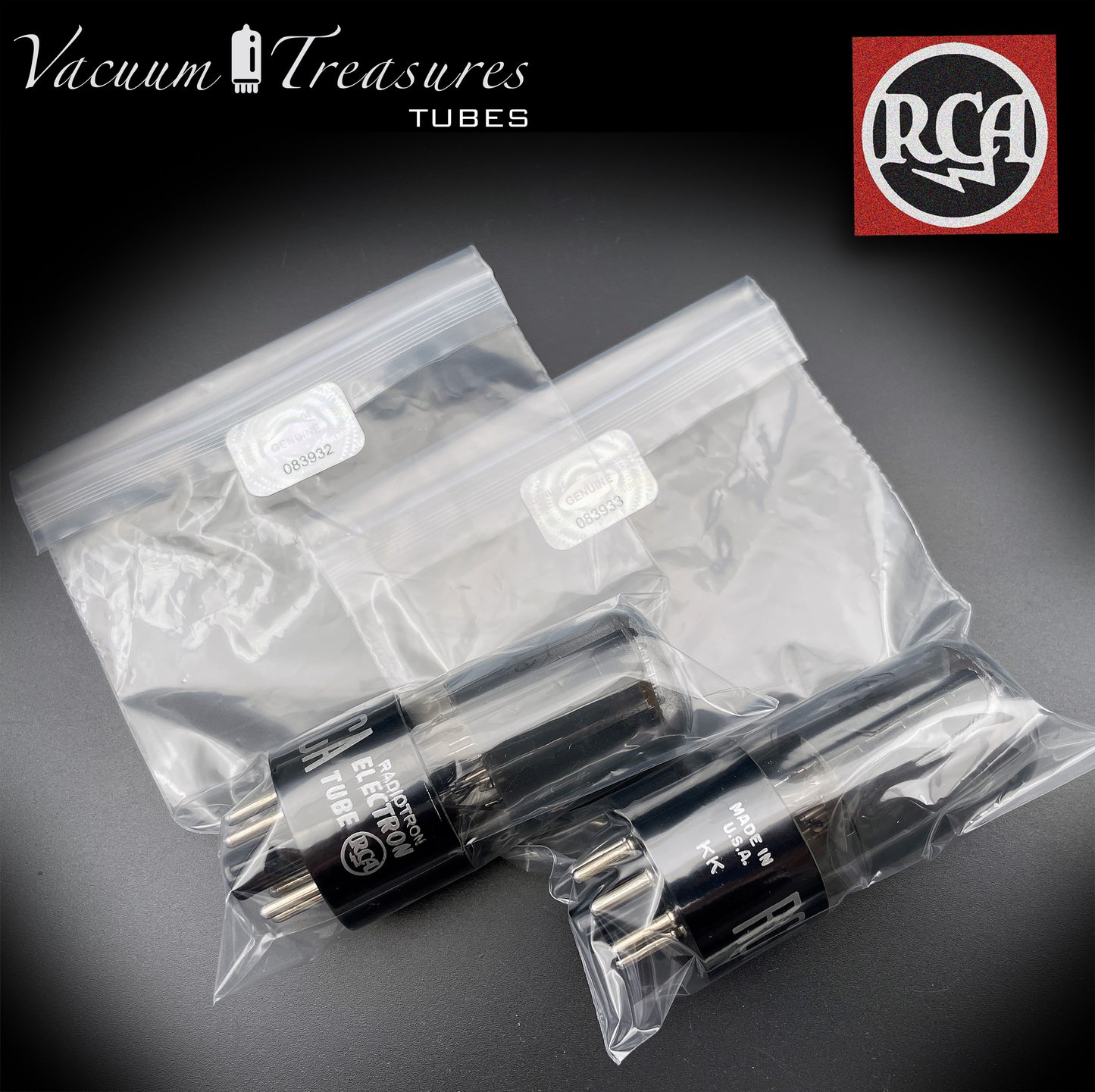 6V6 GT RCA NOS NIB Black Plates Grafite Glass Double Square Getter Matched Tubes Made in USA '57