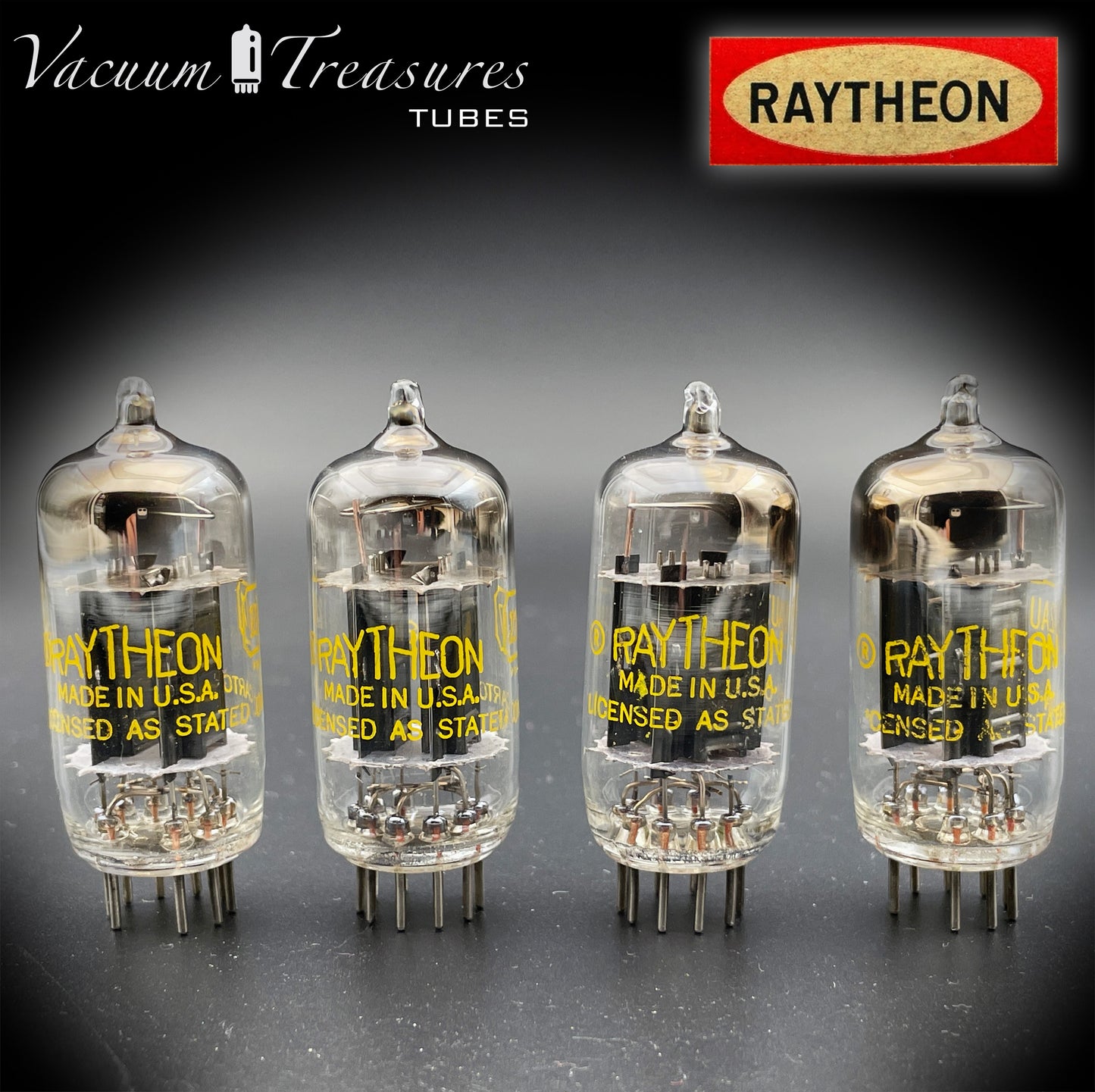 12AU7 (ECC82) RAYTHEON longues plaques noires carré Getter tubes assortis fabriqués aux États-Unis '58