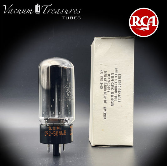 USN CRC 5U4GB RCA NOS NIB Black Plates Top Side Halo Getter Tested Tube Rectifier USA
