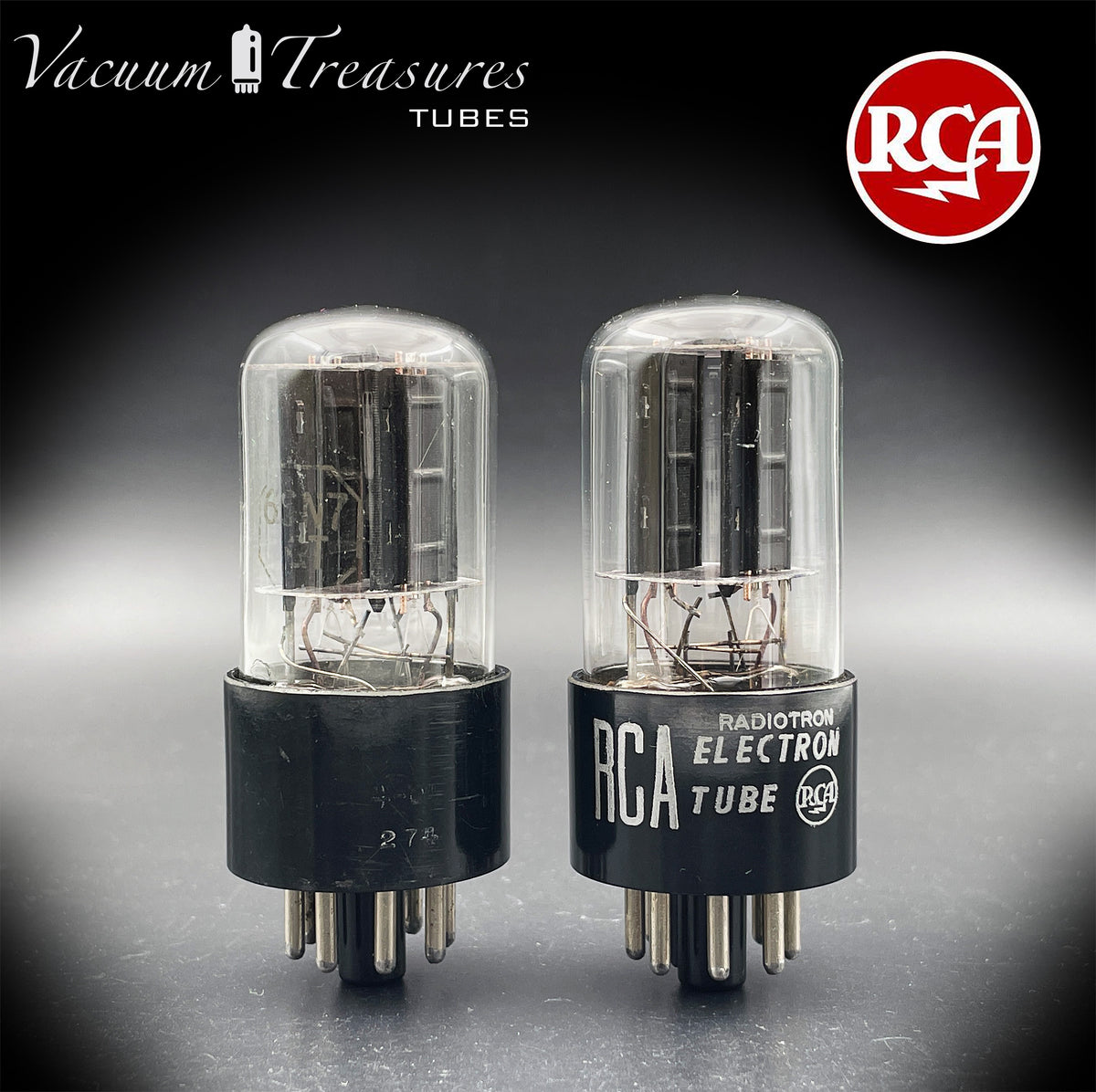 6SN7GT RCA Radiotron Matched Pair Silver Logo Black Plates D Getter AMPLITREX Tested Low Noise & Mic Tubes