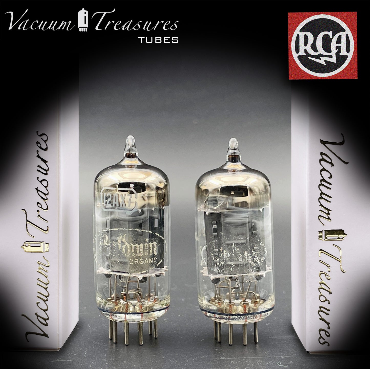 12AX7 ( ECC83 ) RCA Brand Baldwin Long Gray Plates Square Getter Matched Tubes MADE IN USA '59