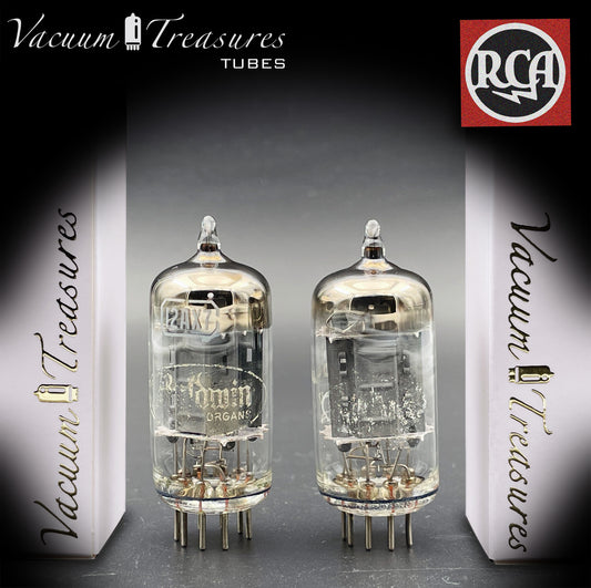 12AX7 ( ECC83 ) RCA for Baldwin Long Gray Plates Square Getter Matched Tubes MADE IN USA '59