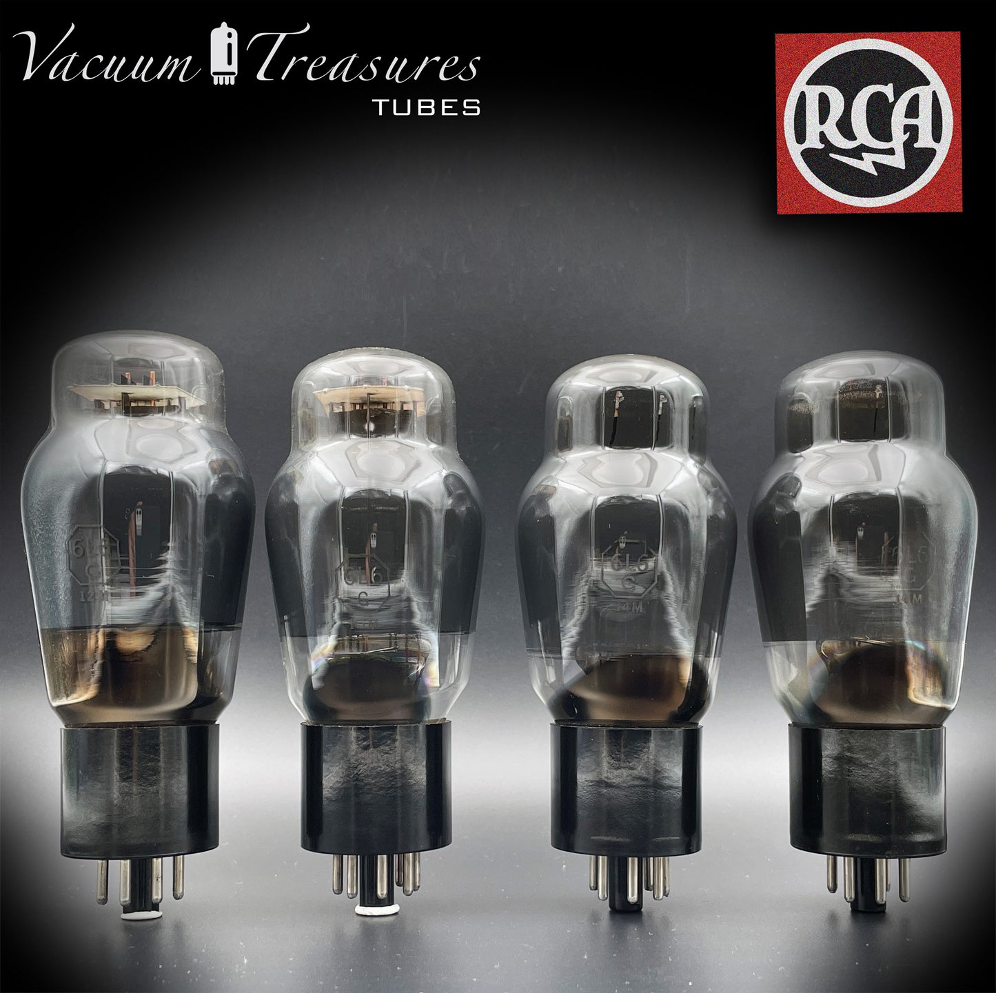 6L6G RCA ブラック プレート スモーク ガラス スクエア ゲッター マッチ チューブ 米国製