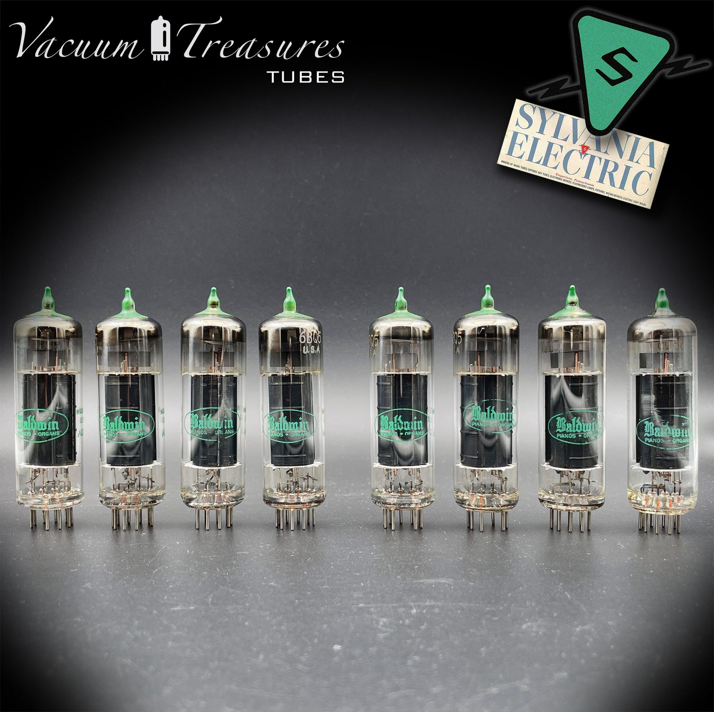 6BQ5 ( EL84 ) SYLVANIA Green Dot NOS Black Plates Matched Tubes ( 8 Tubes ) Made in USA '60s