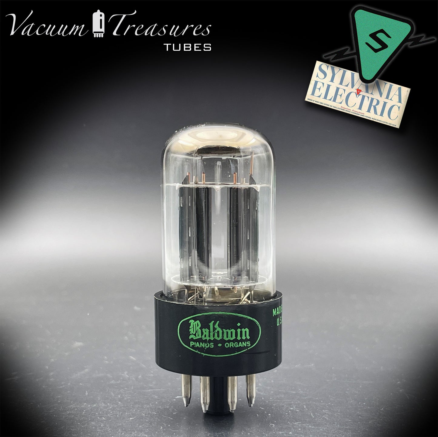 6SN7GTB Baldwin by SYLVANIA Tested Balanced Tube Black Plates Halo Getter Made in USA '61
