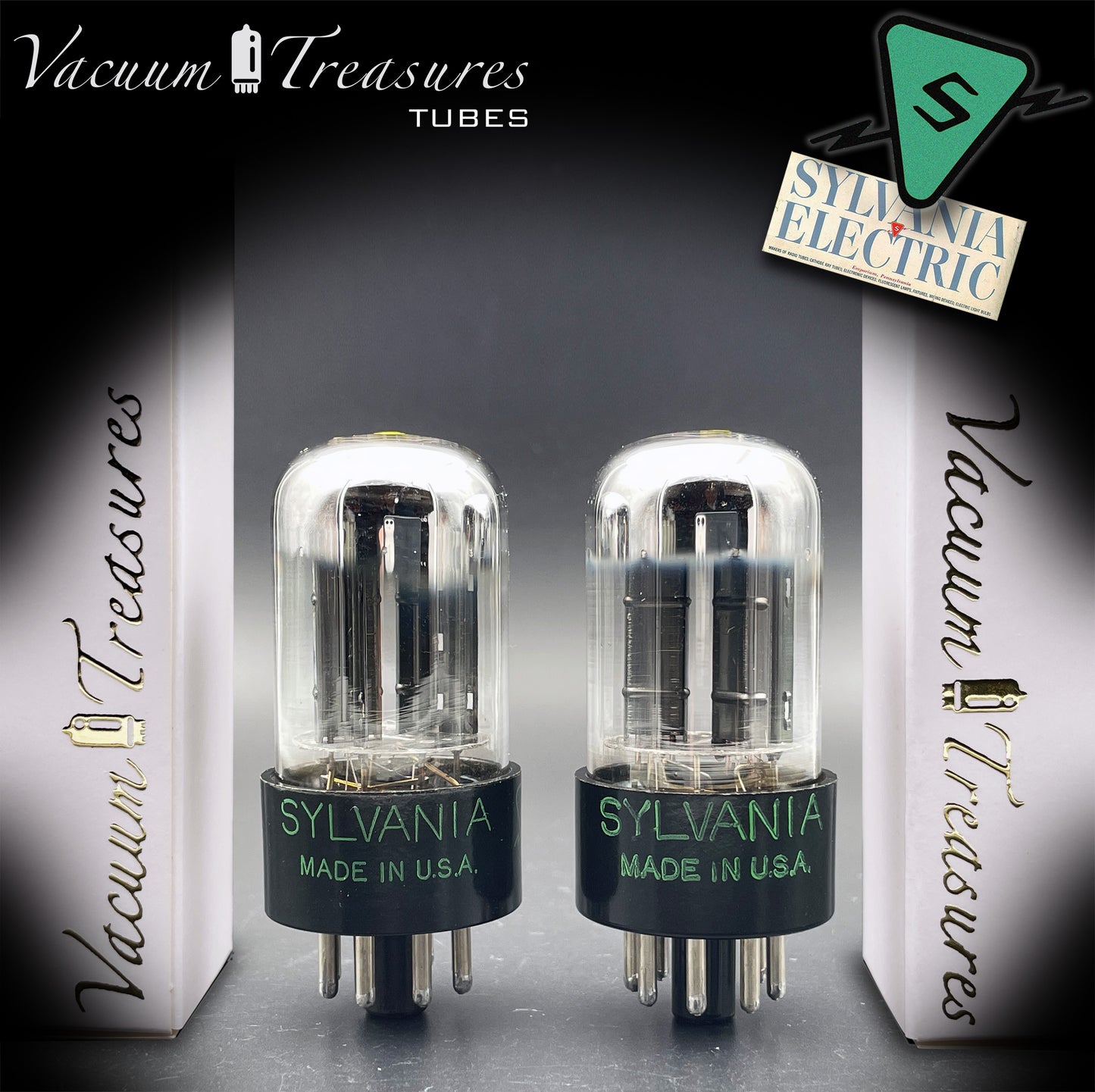 6SN7GTB NOS SYLVANIA CHROME TOP Matched Pair Yellow Dot Black Plates Tubes USA 1955