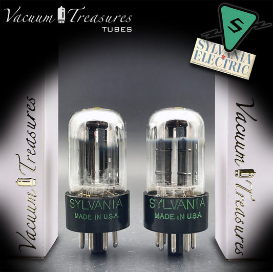 6SN7GTB NOS SYLVANIA CHROME TOP Matched Pair Yellow Dot Black Plates Tubes USA 1955
