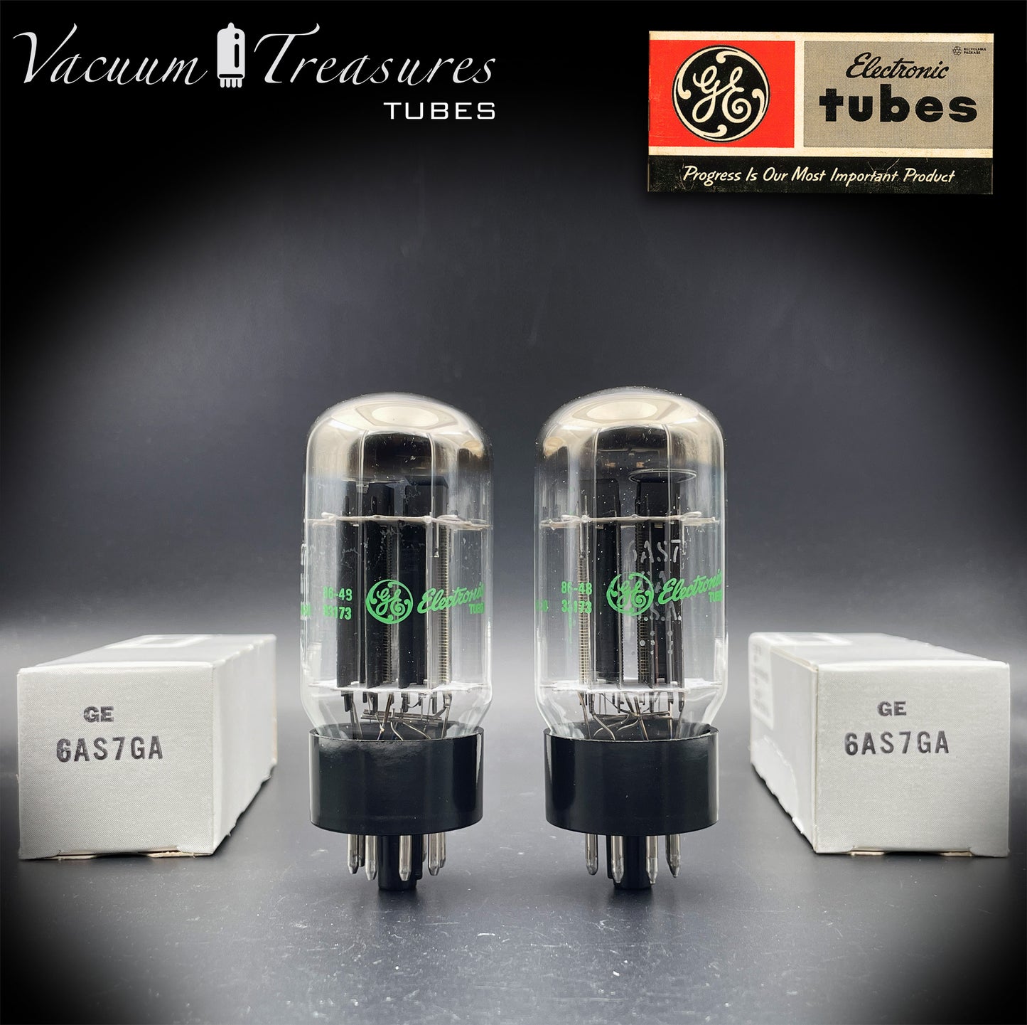 6AS7GA / 6080 GE NOS NIB Black Plate Green Print Matched Pair AMPLITREX Tested