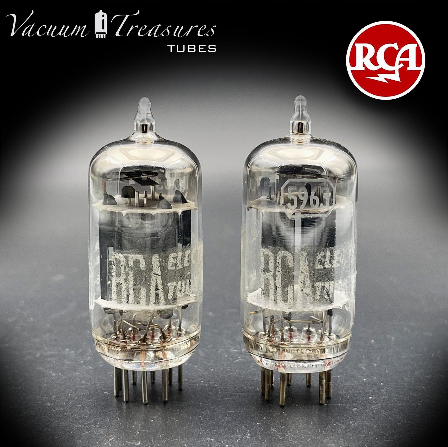 5963 ( 12AU7 ) RCA Matched Pair Long Black Plates Foil Getter AMPLITREX Tested