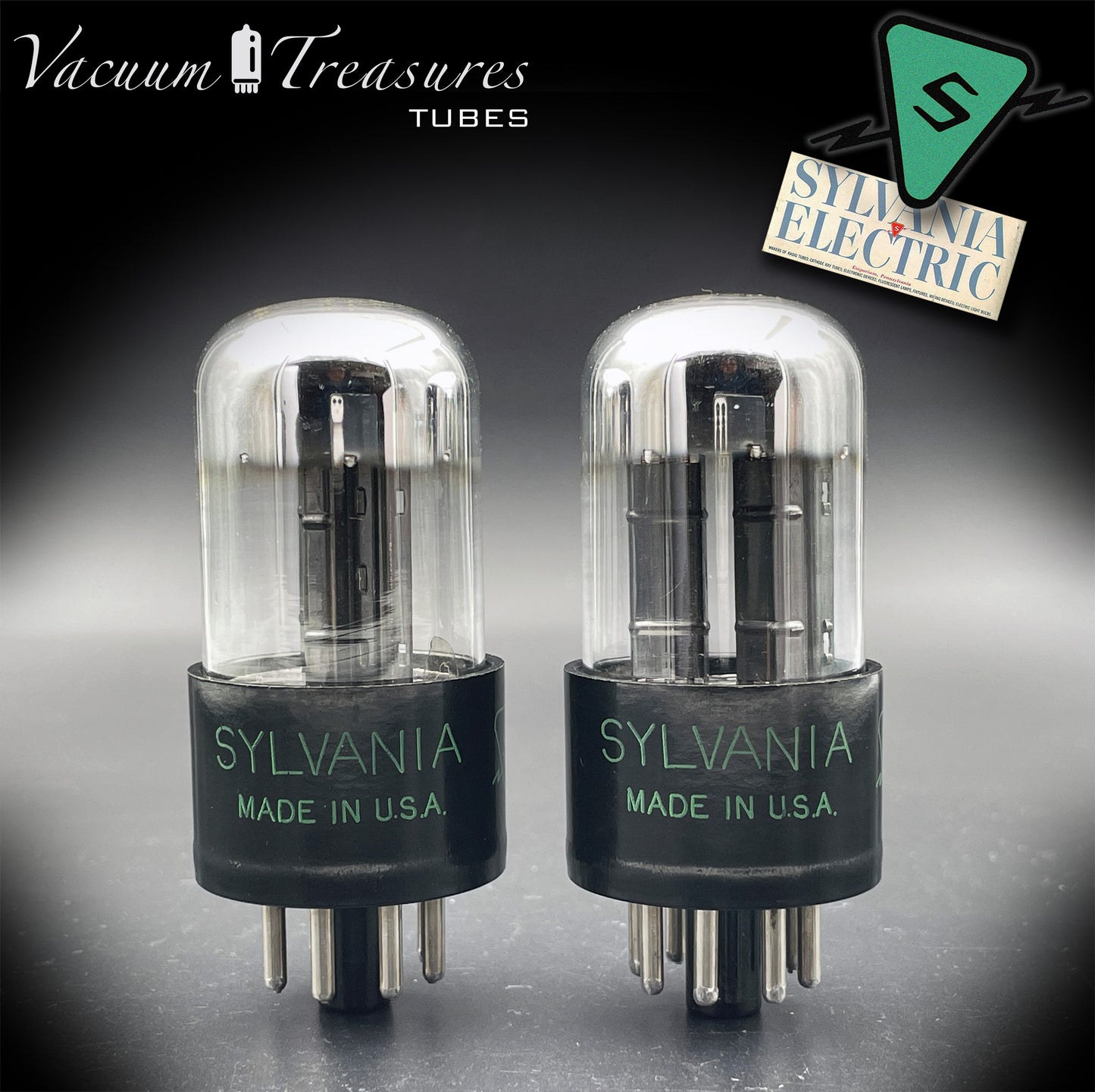 6SN7GTA NOS SYLVANIA CHROME TOP Matched Pair Same Code AMPLITREX Low Noise Tubes