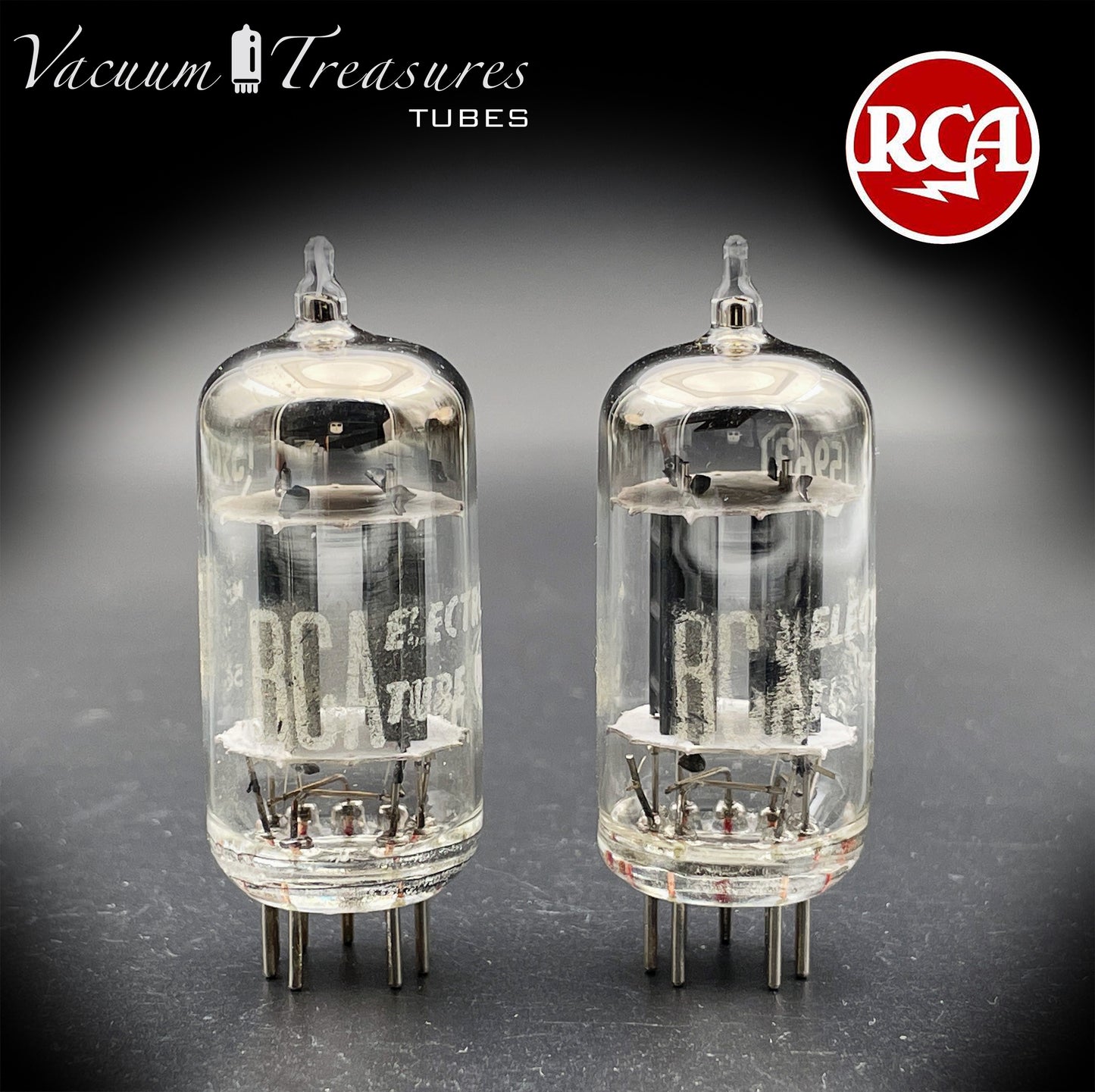 5963 ( 12AU7 ) RCA Matched Pair Long Black Plates Foil Getter AMPLITREX Tested