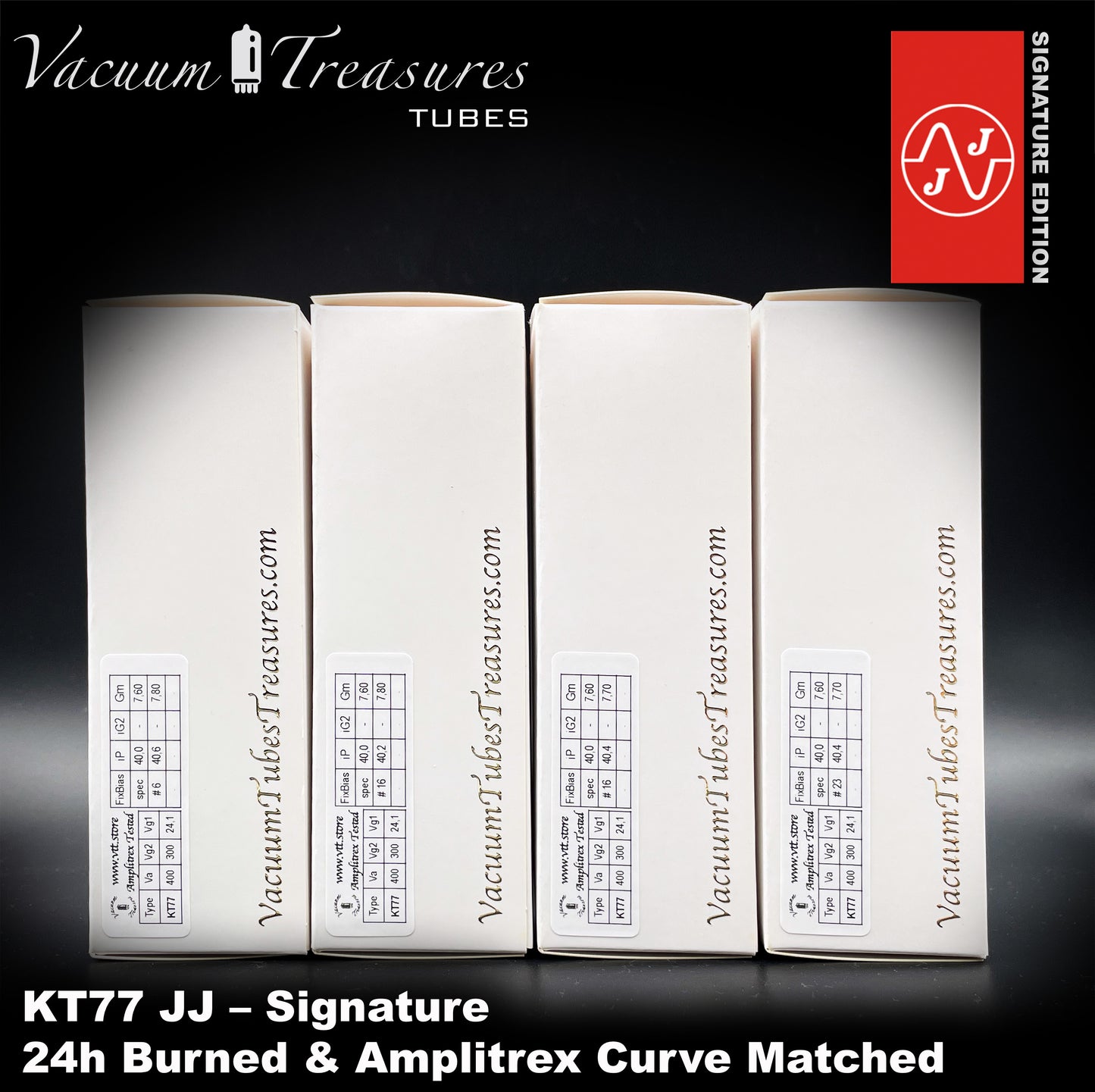 💎 KT77 EL34 JJ Signature Matched Quad - NEW - 24h Burn-in - Amplitrex Curve Tested Tubes