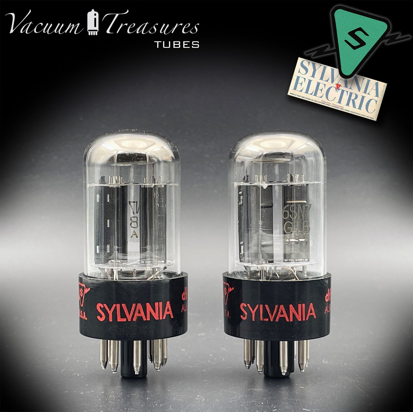 6SN7 GTB NOS NIB SYLVANIA Black Plates Halo Getter Matched Tubes Made in USA