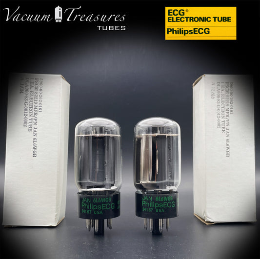 JAN 6L6WGB PHILIPS ECG Matched Pair Gray Plates Side Halo Getter AMPLITREX Tested – NOS NIB