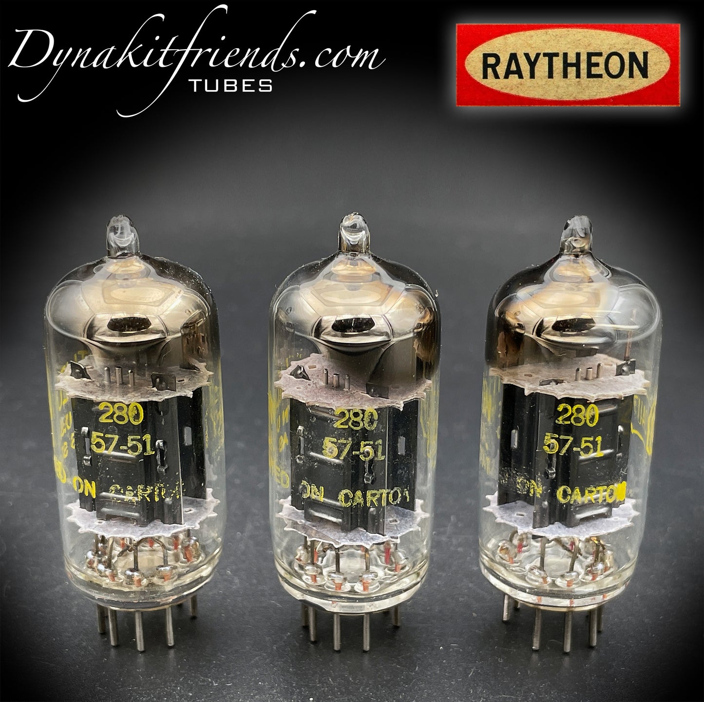 12AU7 ( ECC82 ) RAYTHEON Long Black Plates Square Getter Matched Tubes Made in USA '57