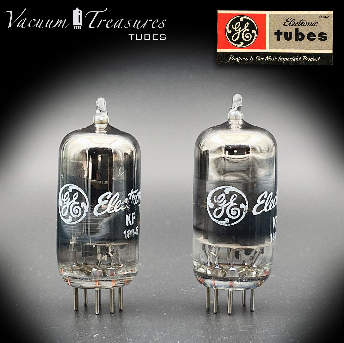 ECC88 ( 6DJ8 ) GE NOS NIB Black Glass Halo Getter Matched Pair Tubes Made in USA