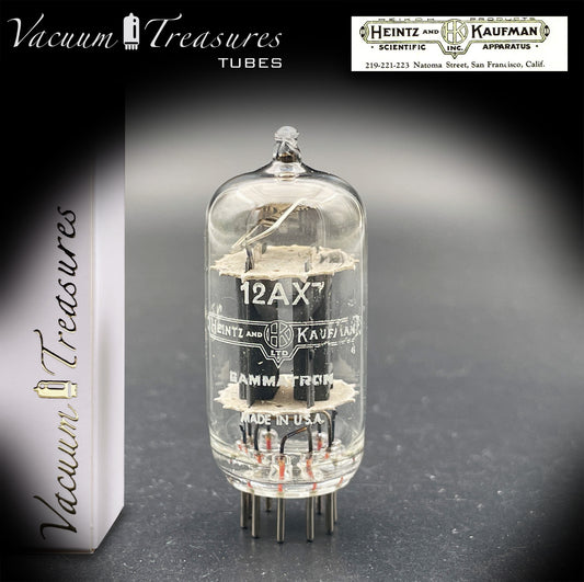 12AX7 / ECC83 NOS Heinz & Kauffman – Gray Plates Foil Dimpled Getter – Made in USA ‘50s – AMPLITREX Tested – Low Noise