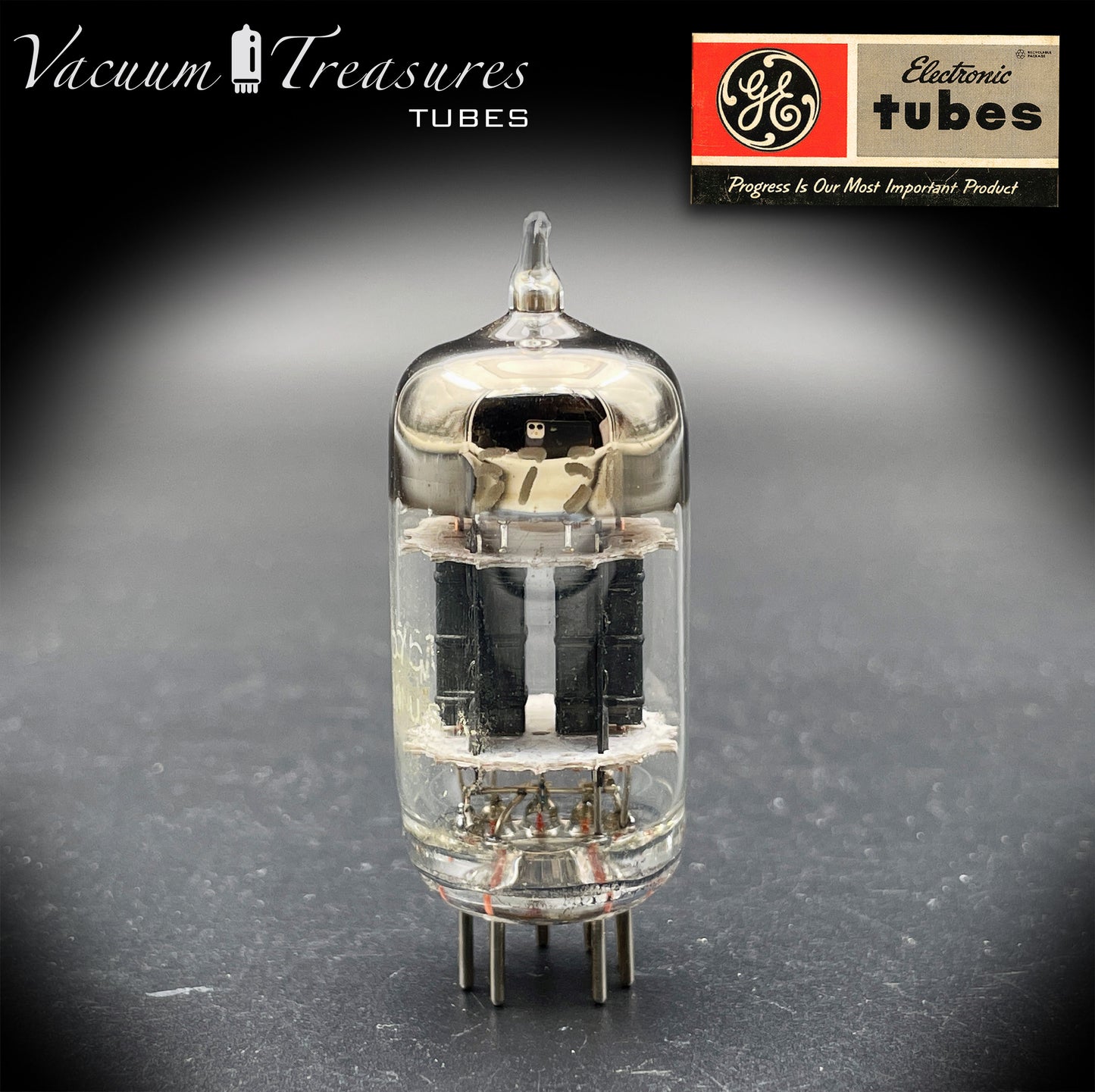 JG 5751 WA GE NOS Triple Mica Black Plates Square Getter Amplitrex Tested Tube Made in USA '55