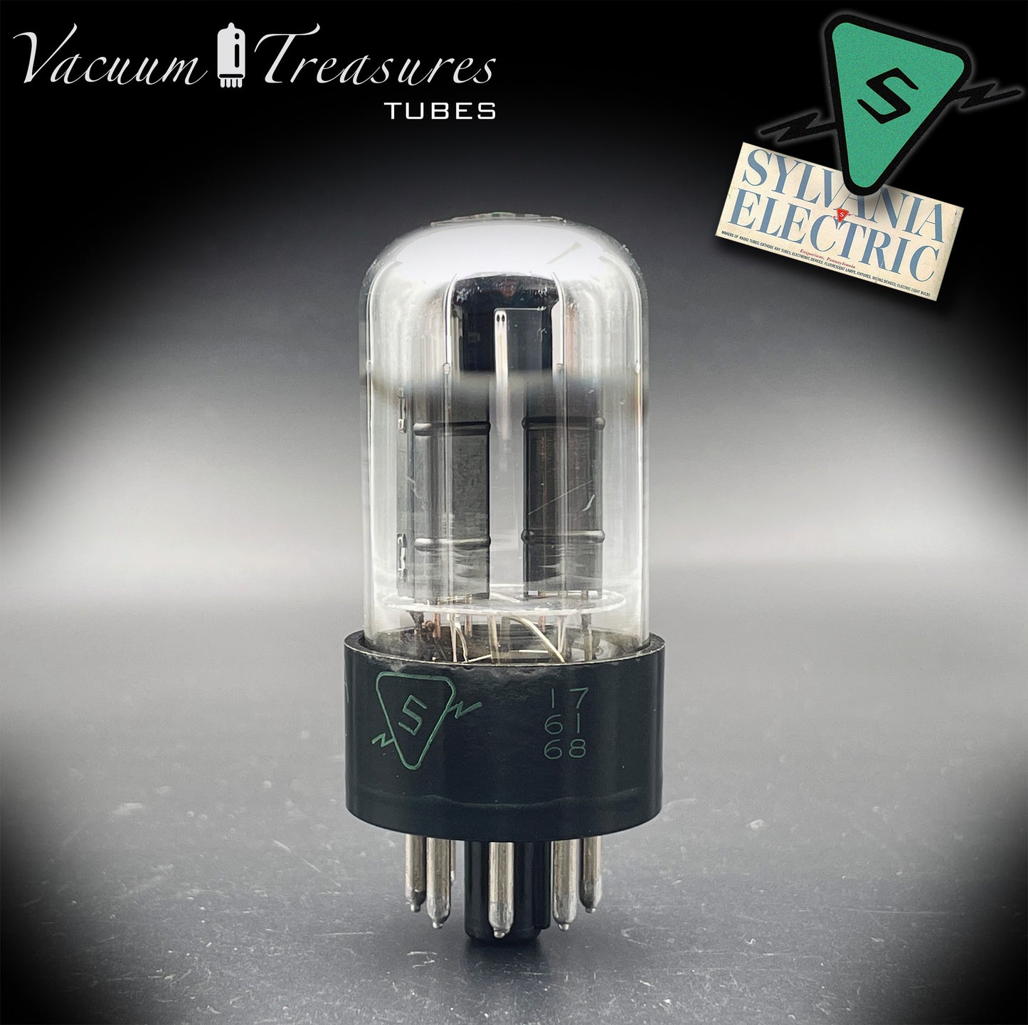 6SN7GTB NOS SYLVANIA CHROME TOP Green Dot Black Plates Tested Tube USA '50s