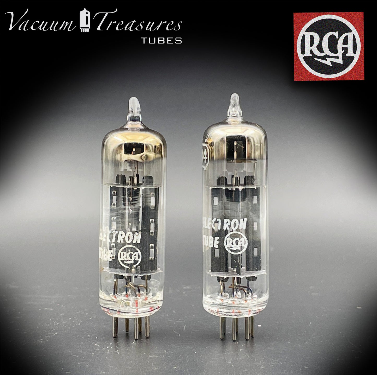 6X4 ( EZ90 ) NOS NIB RCA Black Plates Foil Getter Matched Pair Tubes Rectifiers Made in USA '50s