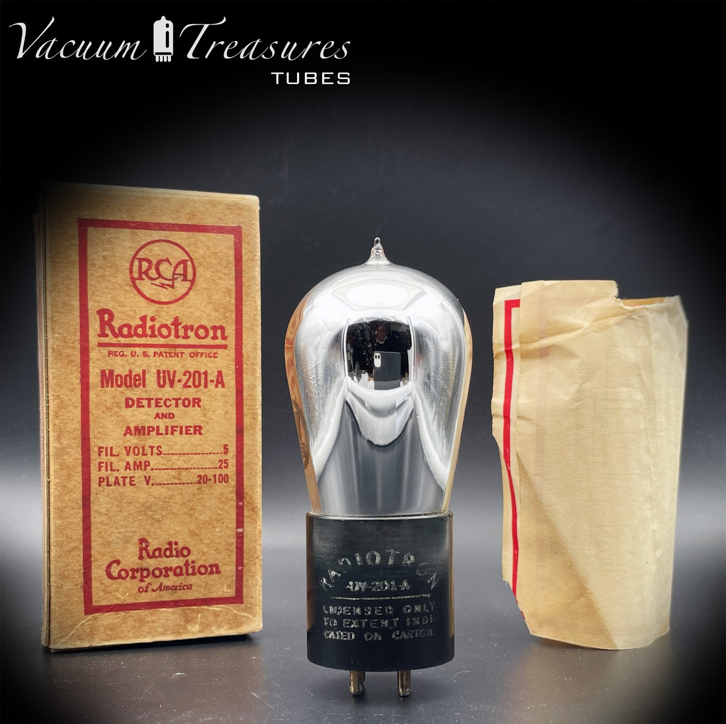 UV-201A ( 01-A ) RCA Radiotron USA by WESTINGHOUSE LAMP CO. USA Globe Radio Tubes NOS NIB '20s