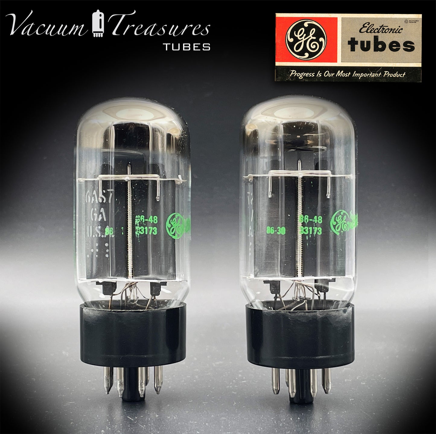 6AS7GA GE NOS NIB Military Green Label Matched Pair Black Plates AMPLITREX Tested USA