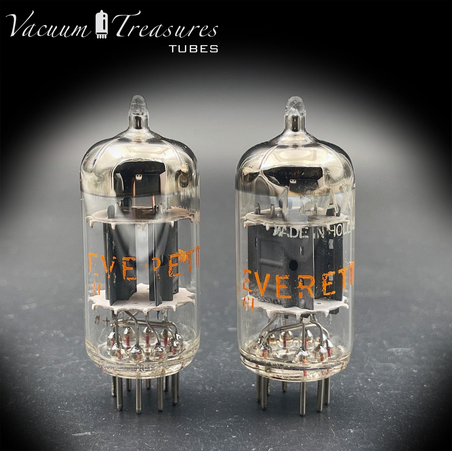 12AX7 / ECC83 NOS EVERETT by Philips Heerlen Matched Pair 1964 Short Gray Plates HOLLAND MADE