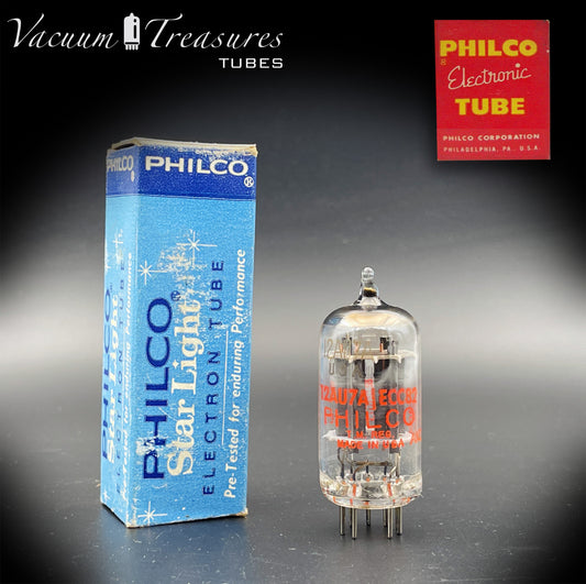 12AU7 ( ECC82 ) NOS PHILCO Long Gray Plates Halo Getter Tested Tube Made in USA