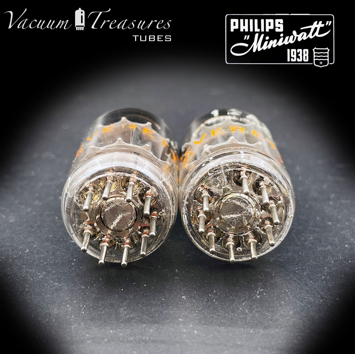 12AX7 / ECC83 NOS EVERETT by Philips Heerlen Matched Pair 1964 Short Gray Plates HOLLAND MADE