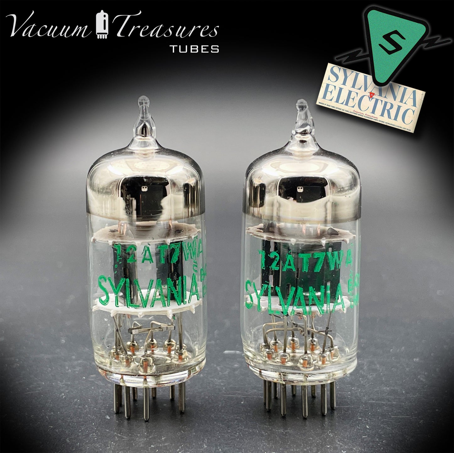 12AT7WA E81CC 6201 NOS SYLVANIA Matched Pair - Black Plates Halo Getter Made in USA