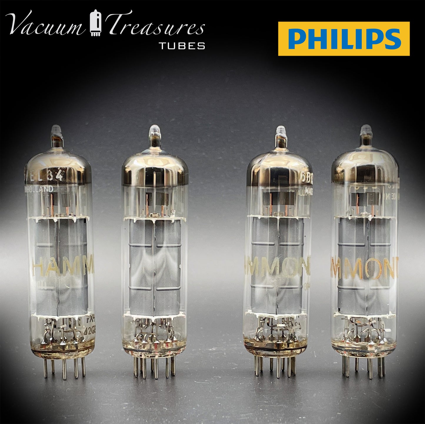 6BQ5 ( EL84 ) AMPEREX PHILIPS Heerlen plant Gray Plates Halo Getter rX4 Matched Tubes Made in HOLLAND