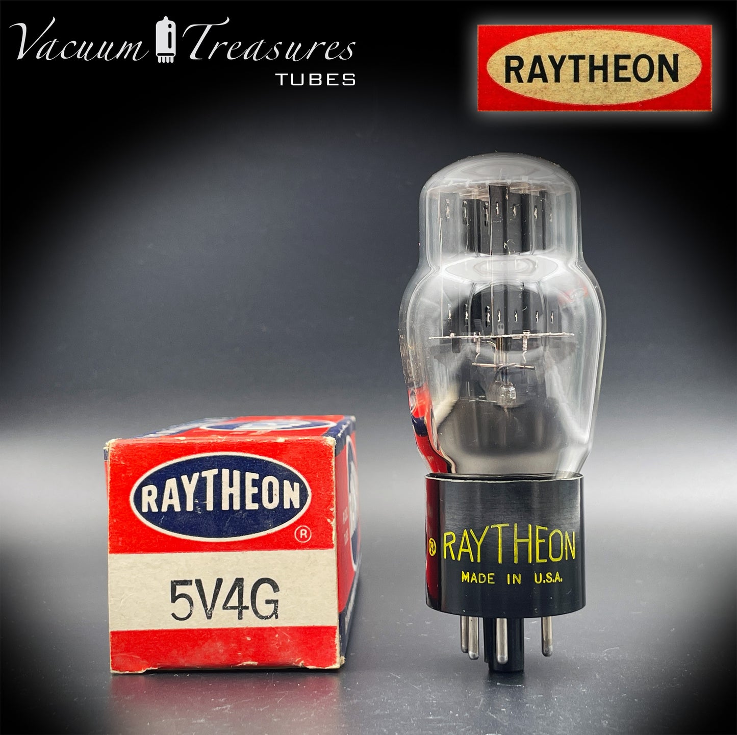 5V4G / GZ32 RAYTHEON ST Shape Black Plates Bottom D Getter Tested Tube Made in USA '56